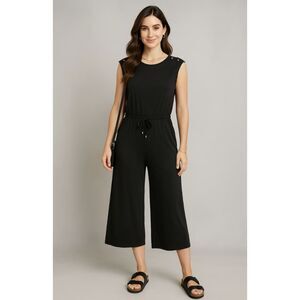 Lauren Ralph Lauren Black Dreshima Jumpsuit Romper Wide Leg Crop Jersey Medium
